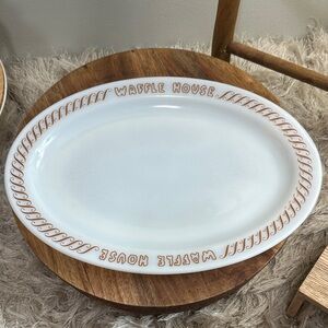 Pyrex Waffle House Vintage Milk Glass Oval Retro Plate *As Is Damaged